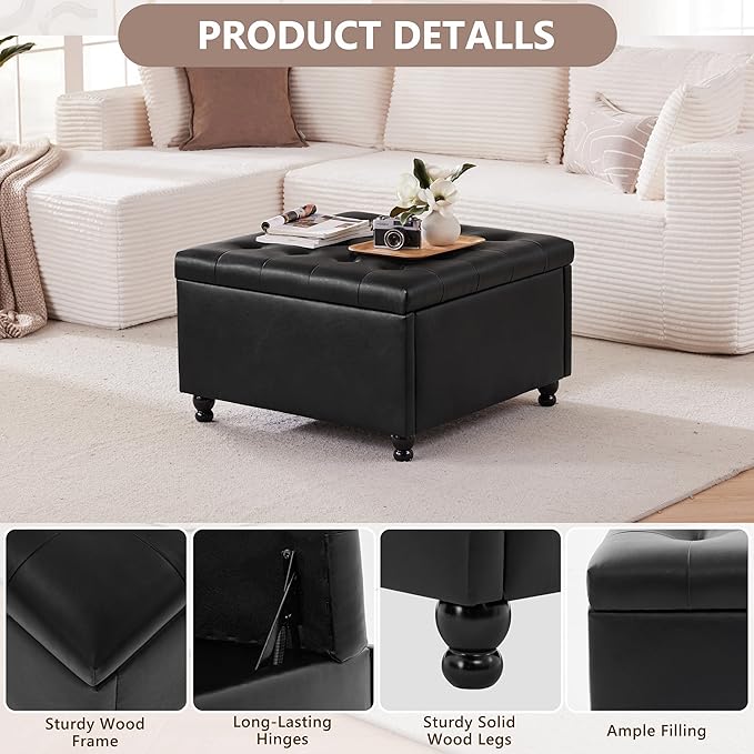 Weture Large Square Storage Ottoman Coffee Table, Oversized Square Ottoman