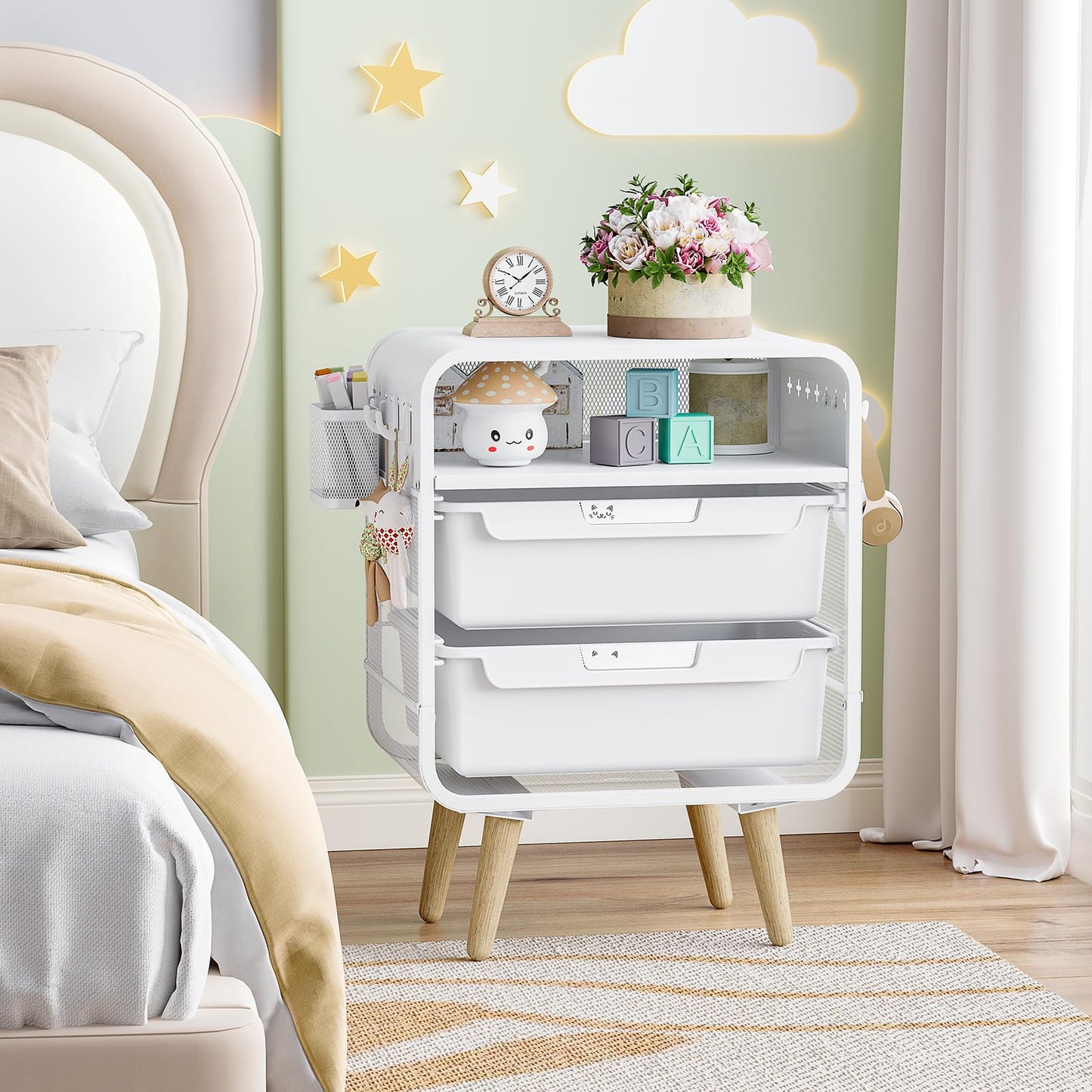 SYKIARIOL Kids Nightstand,White Night Stand,White Side Table,Bedside Table,Cute End Table with Storage Drawer for Girls boy