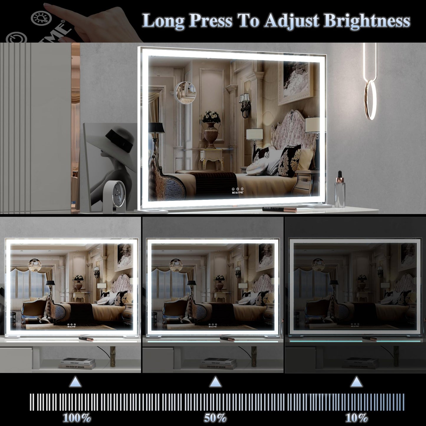 BEAUTME Vanity Mirror with Lights for Tabletop,Hollywood Lighted Makeup Mirror for Dressing Room & Bedroom,Big Desk Mirror Vanity (920×150×680mm)