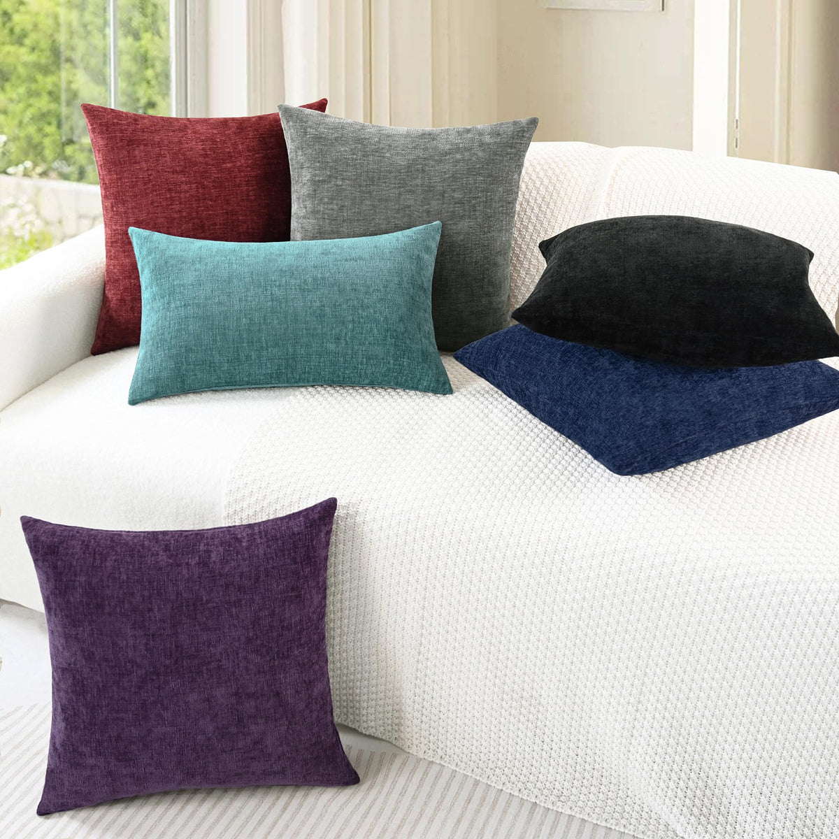 CaliTime Christmas Throw Pillow Covers Decorative 16 X 26 Inches Pack of 2 Cozy Chenille Cushion Cases for Couch Sofa Bed Living Room Home Burgundy