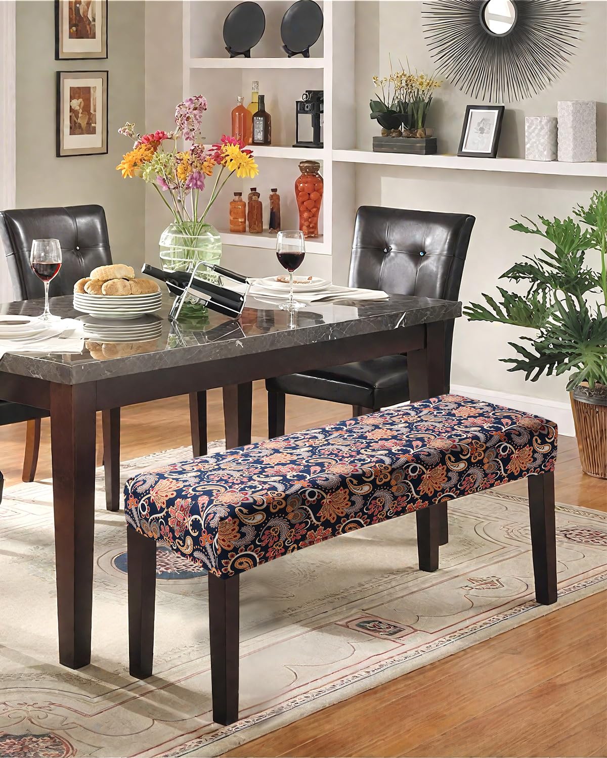 YISUN Dining Bench Covers, Stretch Seat Covers Printed Bench Covers, Rectangle Bench Slipcover Furniture Protector for Dining Room, Hotel, Bedroom, Kitchen