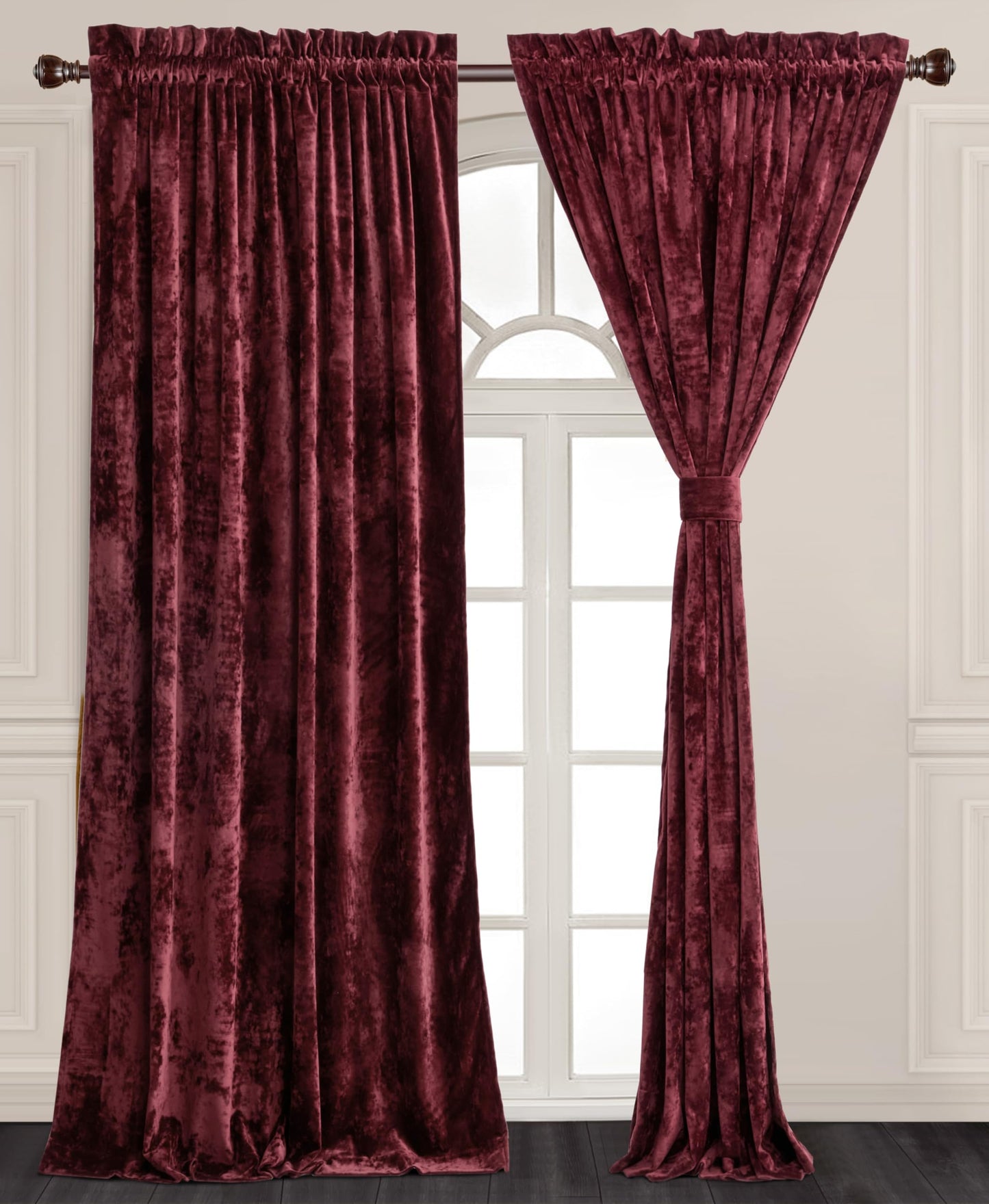 Chezmoi Collection Lux Burgundy Red Crushed Velvet Curtains 2 Panel Set - 72 inches Long Room Darkening Luxury Distressed Velvet Rod Pocket Window Drapes for Living Room Bedroom 50" W x 72" L