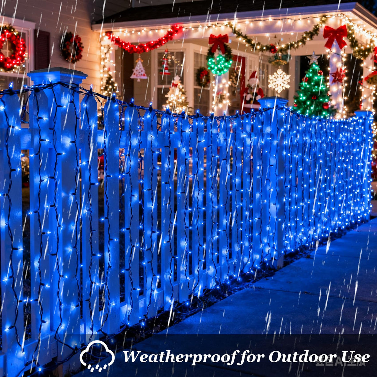 300 LED Blue Birthday Party Decorations String Lights with 12 Modes Timer Dimmable, Waterproof Green Wire Christmas Tree Lights, 75FT Fairy Lights for Bedroom, Outside, Ocean Party, Xmas Decor