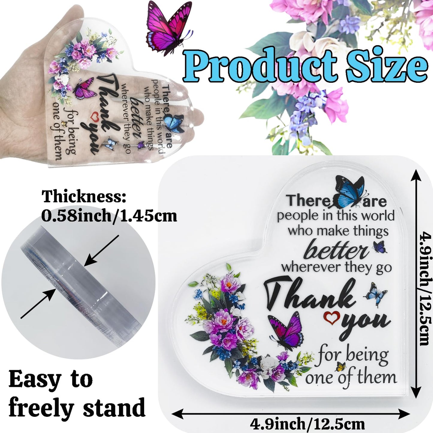 Ewong Thank You Gifts for Women, Acrylic Heart Keepsake for Female, Appreciation Friend Teacher Coworker Manager Superior Boss Volunteer Nurse Doctor Director Gifts Ideas (Thank you 1)