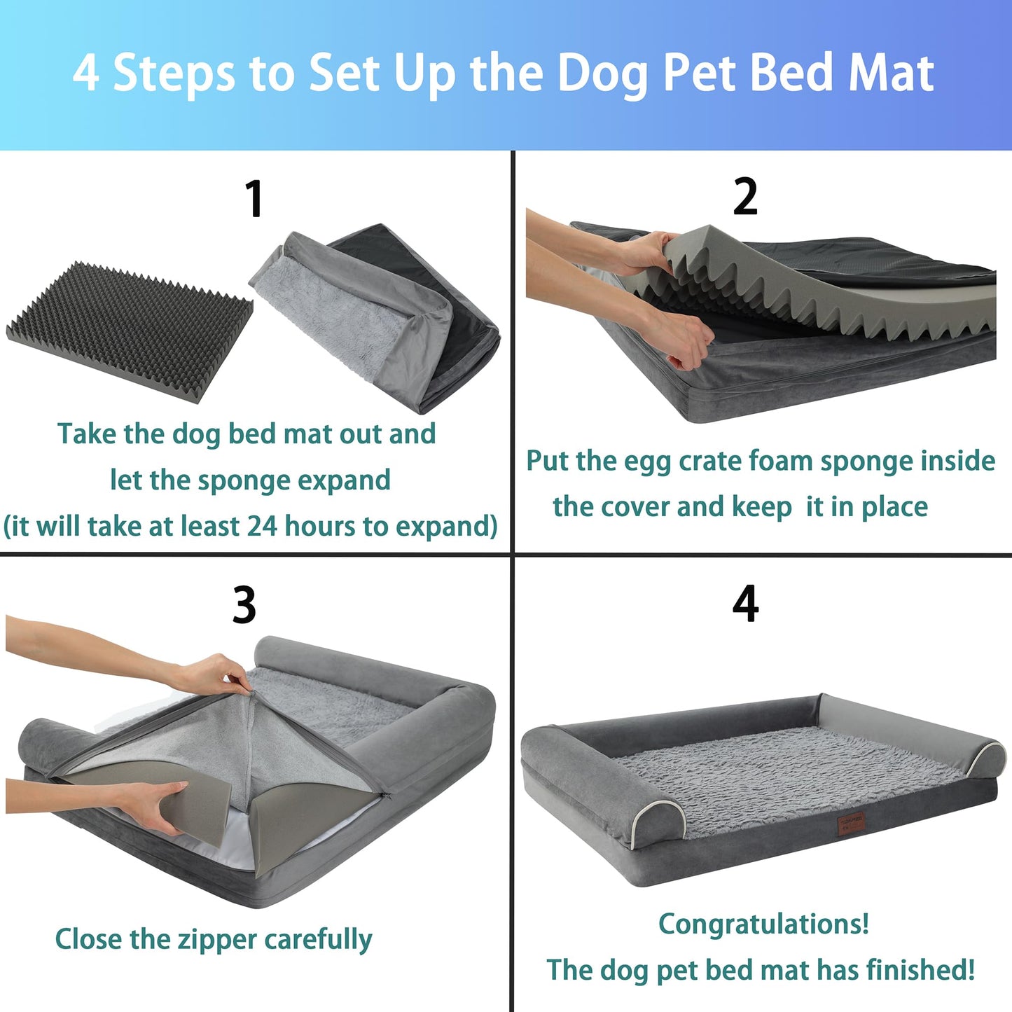 YIZHUOPET Orthopedic Plush U Shape Dog Bed,Medium L Sized Dog 36''X27''x6.5'' Soft Waterproof Egg Foam Pet Crate Beds Mat or Kennel Pads with Removable Washable Cover,Non-Slip Bottom,Grey