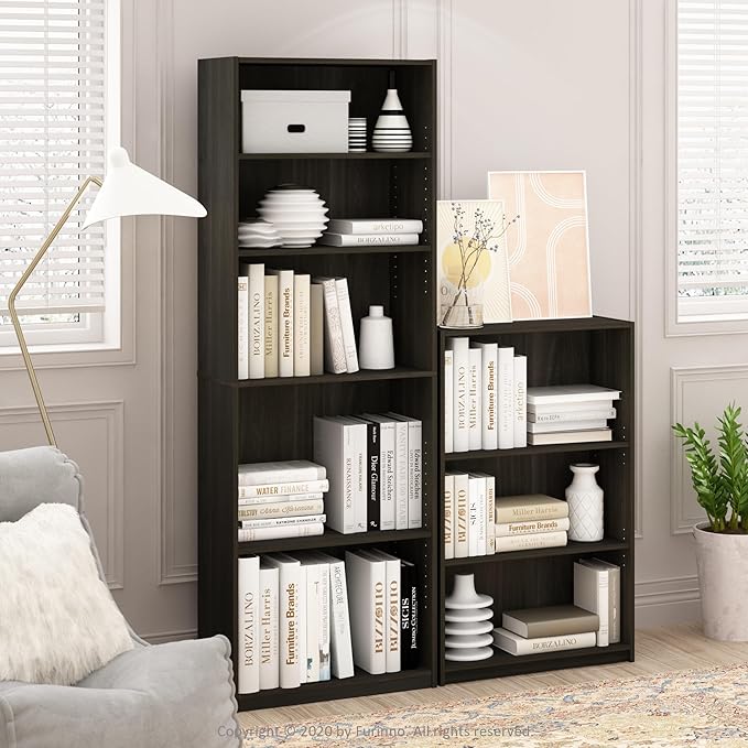 Furinno Jaya Book Shelf, 5-Tier Bookshelf, Tall Standing Bookcase