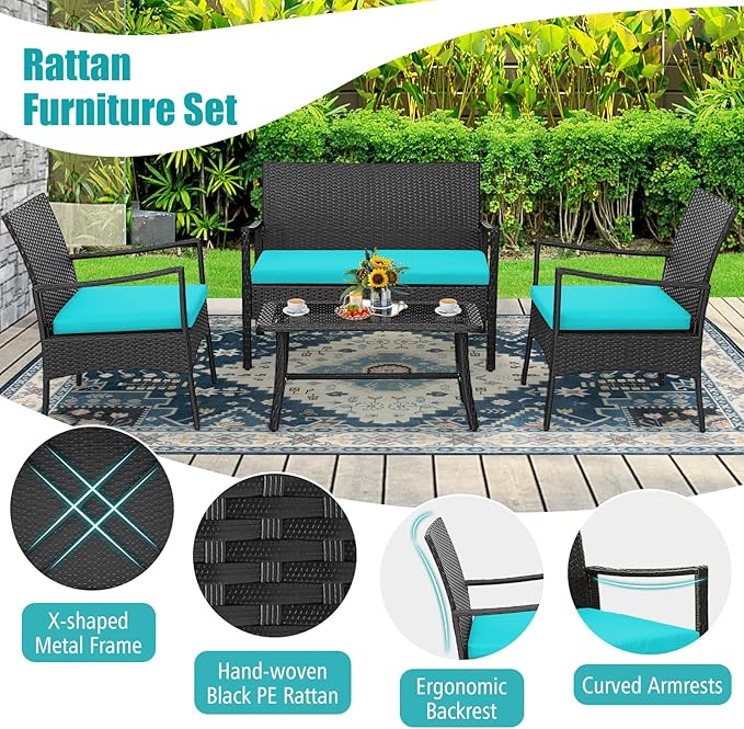 Tangkula 8 Pieces Rattan Conversation Set, Patio Sofa Couch Set