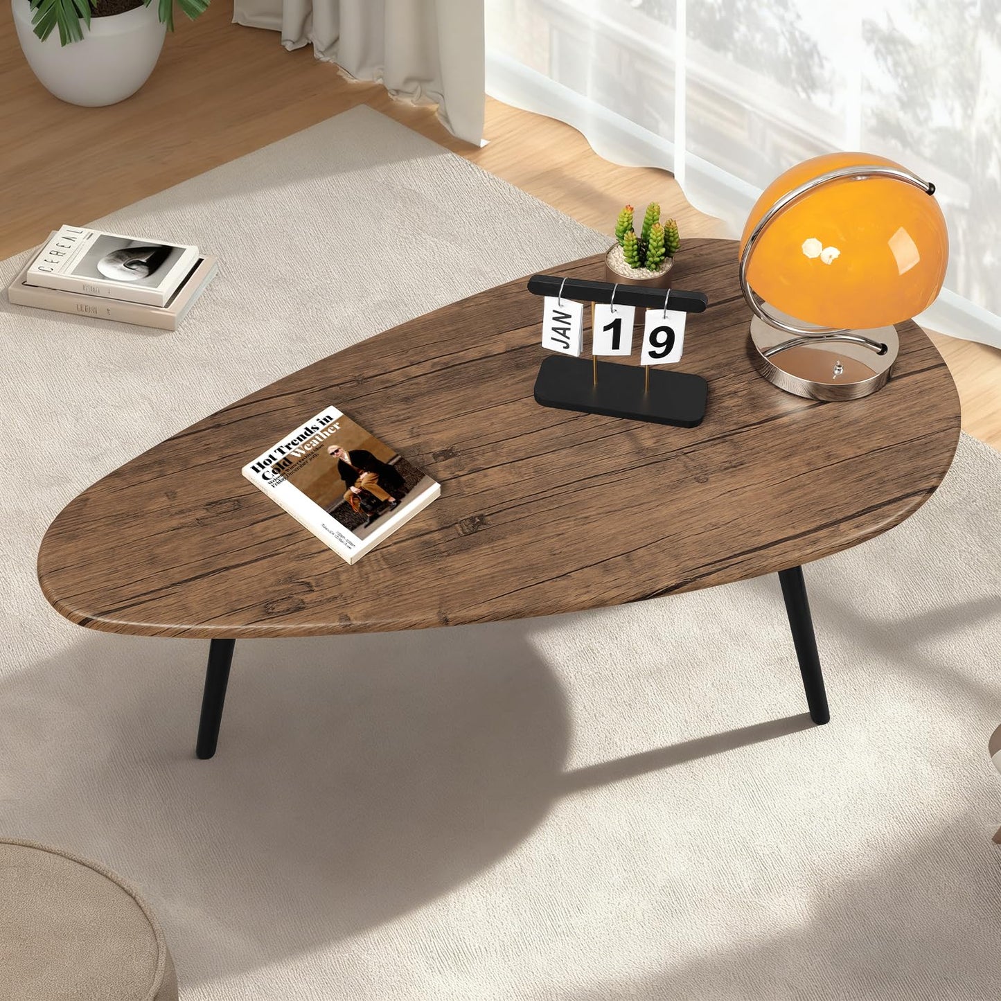 WDSHIYI Coffee Table Modern Oval Coffee Tables Retro Center Table for Small Space Mid Century Rustic Accent Table for Living Room Home Office, Easy Assembly 22" D x 43" W x 18" H