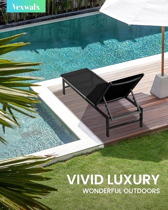 Vexwalx Outdoor Lounge Chairs Set of 2, Aluminum Patio Chaise Lounge Chairs
