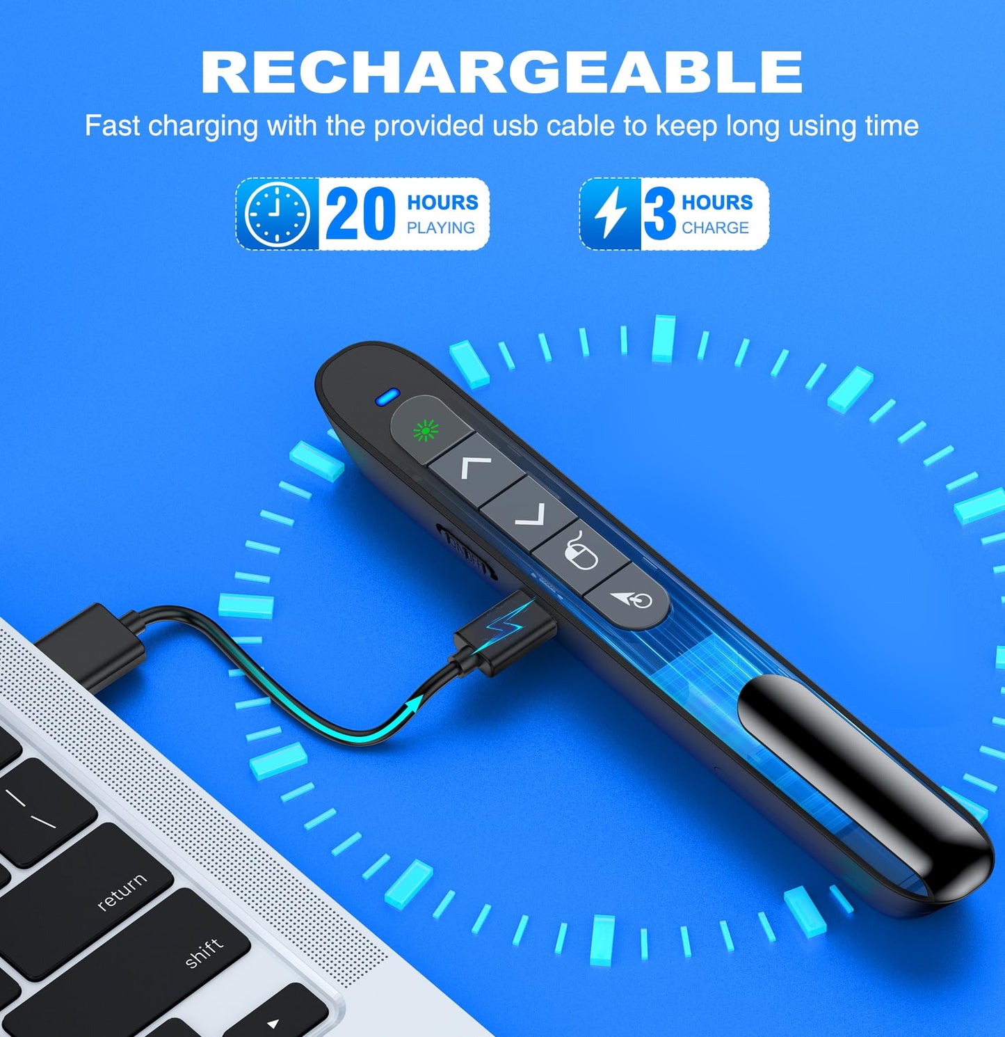 USB Type C Wireless Rechargeable Presenter Remote with Air Mouse, Green Light, Volume Control, Presentation Clicker PPT Pointer 2.4GZ PowerPoint Clicker Slide Advancer for Window Mac Keynote Google