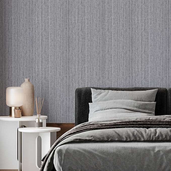 Grey Grasscloth Peel and Stick Wallpaper Faux Linen Textured Self Adhesive