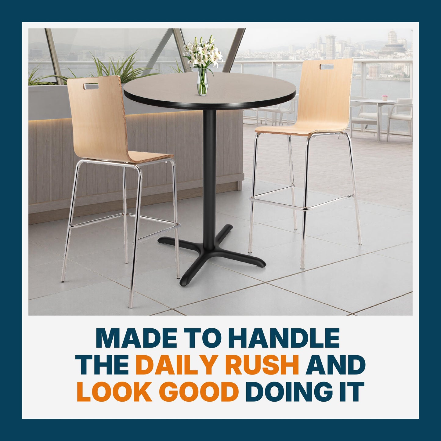 OEF Furnishings OEFCT13636XBGY Premium Commercial-Grade Restaurant and Breakroom Cafe Table (Round, 36 in Diameter, 42 in Bar Height, X-Base, Black Frame, Gray Nebula Laminate)