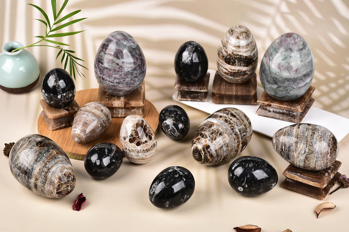 AMOYSTONE Single Morocco Jasper Minerals Crystal Egg with Base for Home Decor Collect, Large Height 3.5-4"