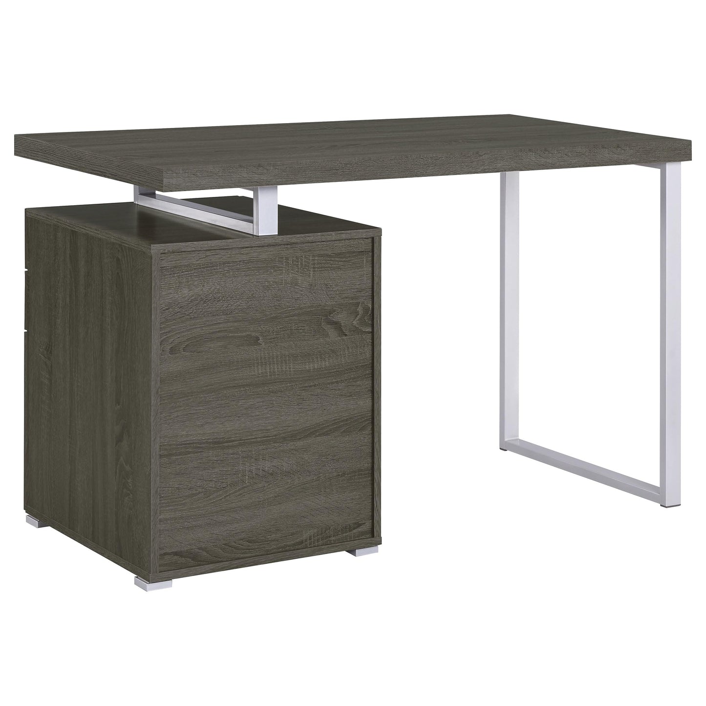 Coaster Home Furnishings Brennan Modern Contemporary Home Office 3-Drawer Writing Desk with Drawers Computer Desk Study Table File Cabinet Storage Silver Metal Frame Weathered Grey 800520