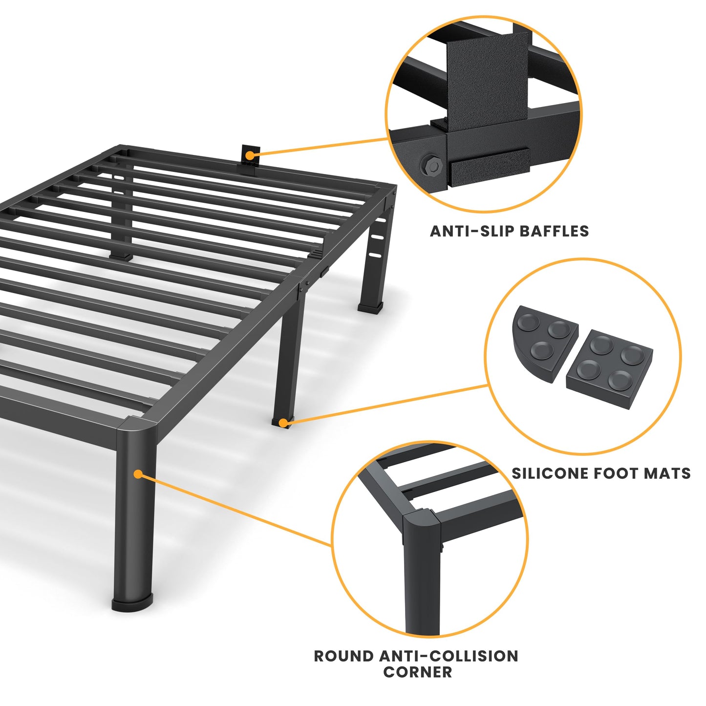 14 Inch Twin Bed Frame, Metal Platform Bed Frame with Round Corner Legs, 3500 lbs Heavy Duty Steel Slats Support, No Box Spring Needed, Noise Free, Easy Assembly, Black