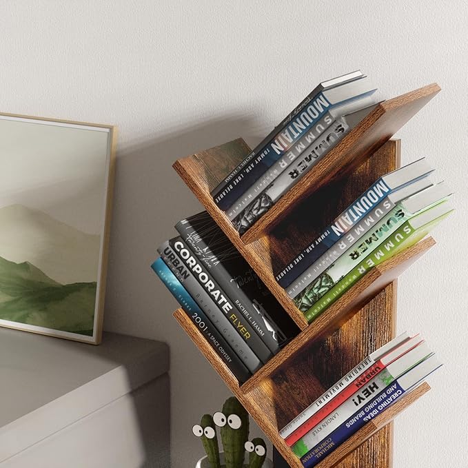 SHEEPAM 5 Tier Tree Book Shelf, Small Desktop Bookshelf