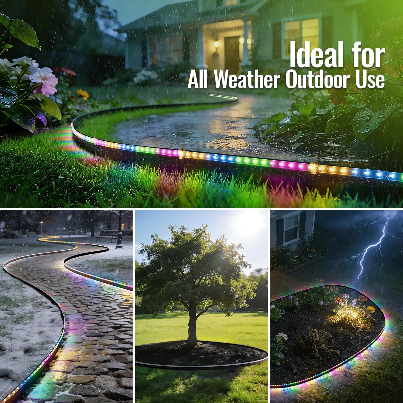 SpeePlant Landscape Edging with Solar String Lights, 10FT, 2in Depth, Metal Stakes & Light Remote, No-Dig Garden Edging with Timer & 19 Light Modes Landscape Border for Curved Straight Beds, Black