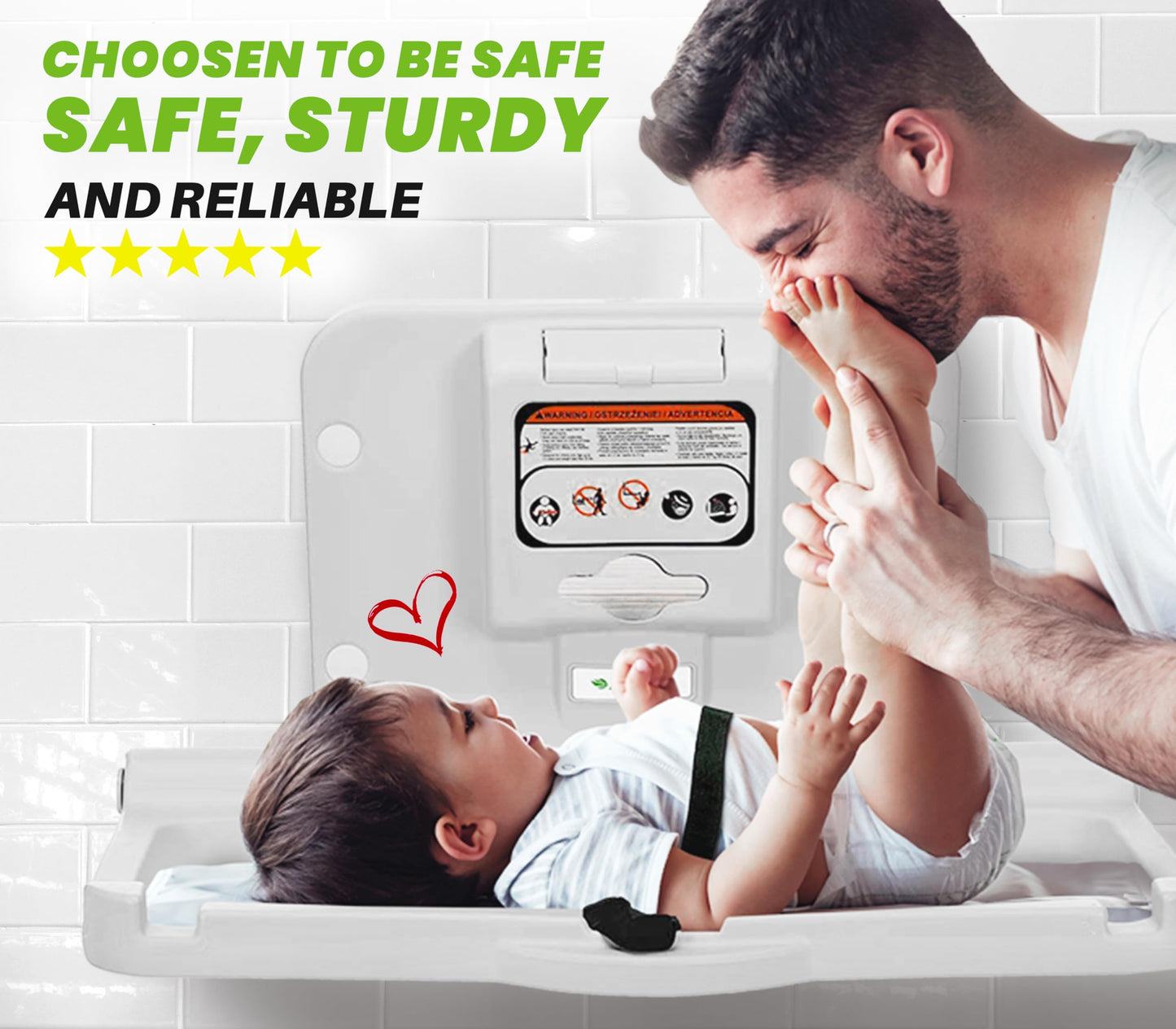 Alpine Wall Mounted Baby Changing Station - Horizontal Baby Changing Table Foldable Diaper Tables with Safety Strap for Commercial Bathroom, ADA Complaint (Hardware Included) White Gray