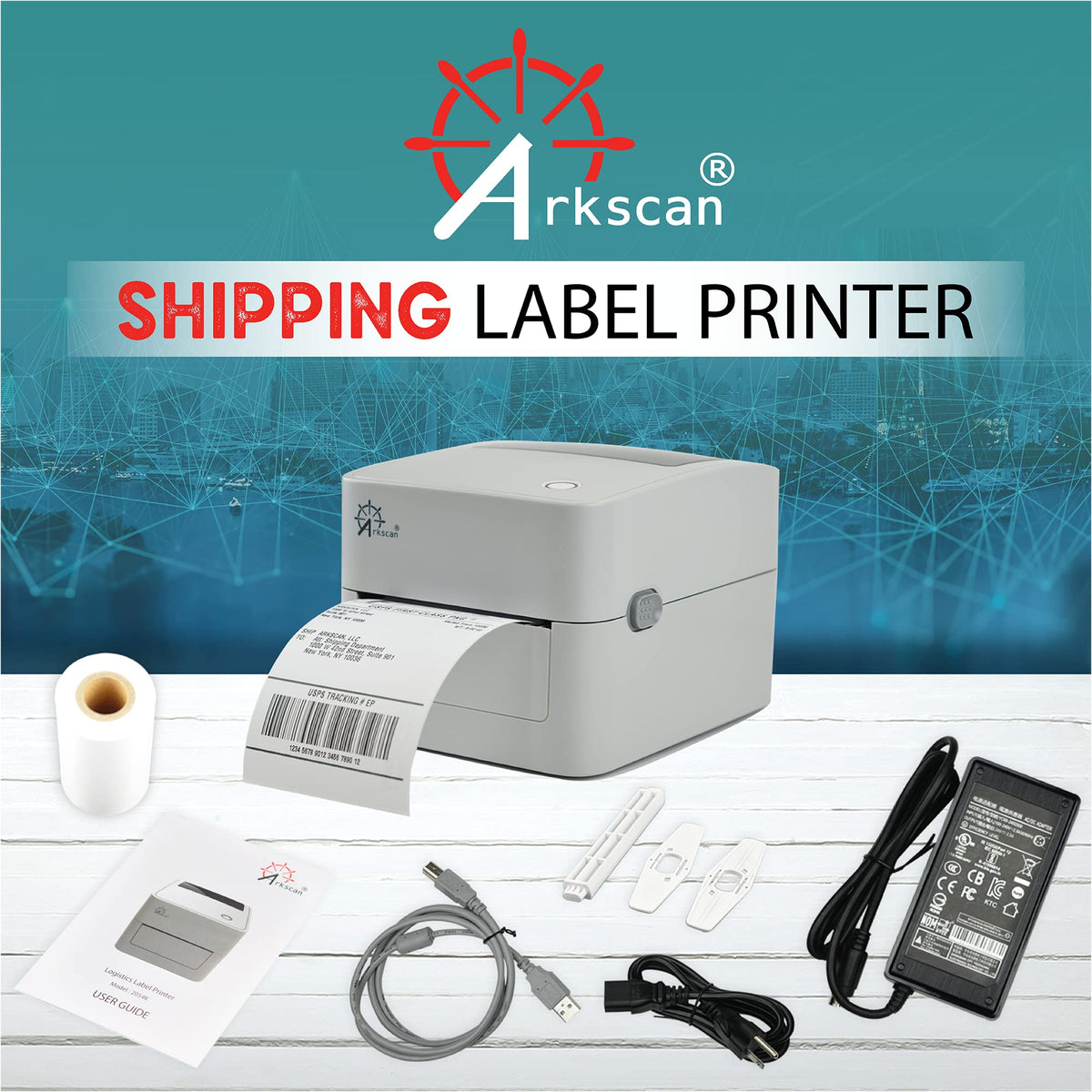 Arkscan 2054K-USB Upgraded 2054A Shipping Label Printer for Windows Mac Chromebook, Support Amazon Ebay Paypal Etsy Shopify ShipStation UPS USPS FedEx, fit Roll & Fanfold 4x6 Direct Thermal