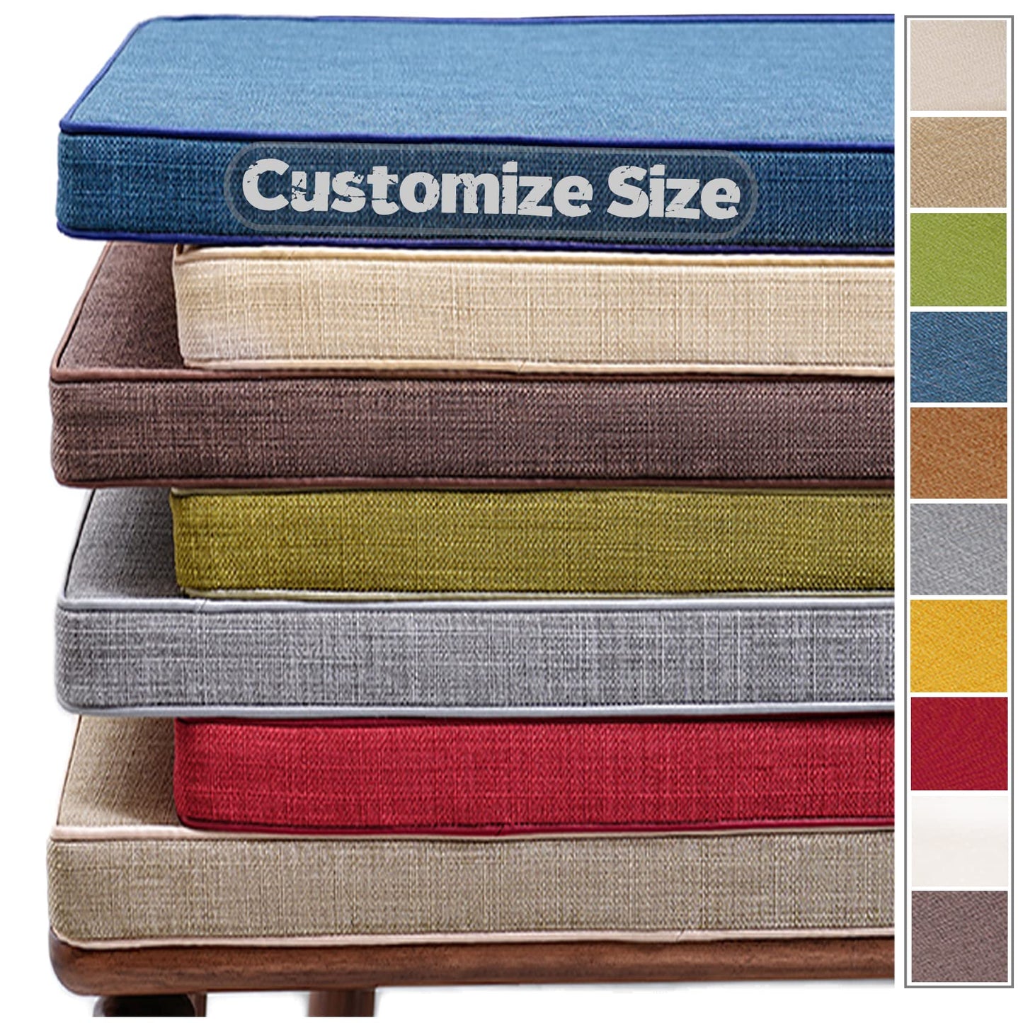 SXROMDA Cushion Custom Size for Bench, Customize Cushion for Indoor Outdoor Patio Furniture Window Seat, Linen Cover with Zipper and 45D High-Resilience Foam Insert (Custom Sizes, Green)