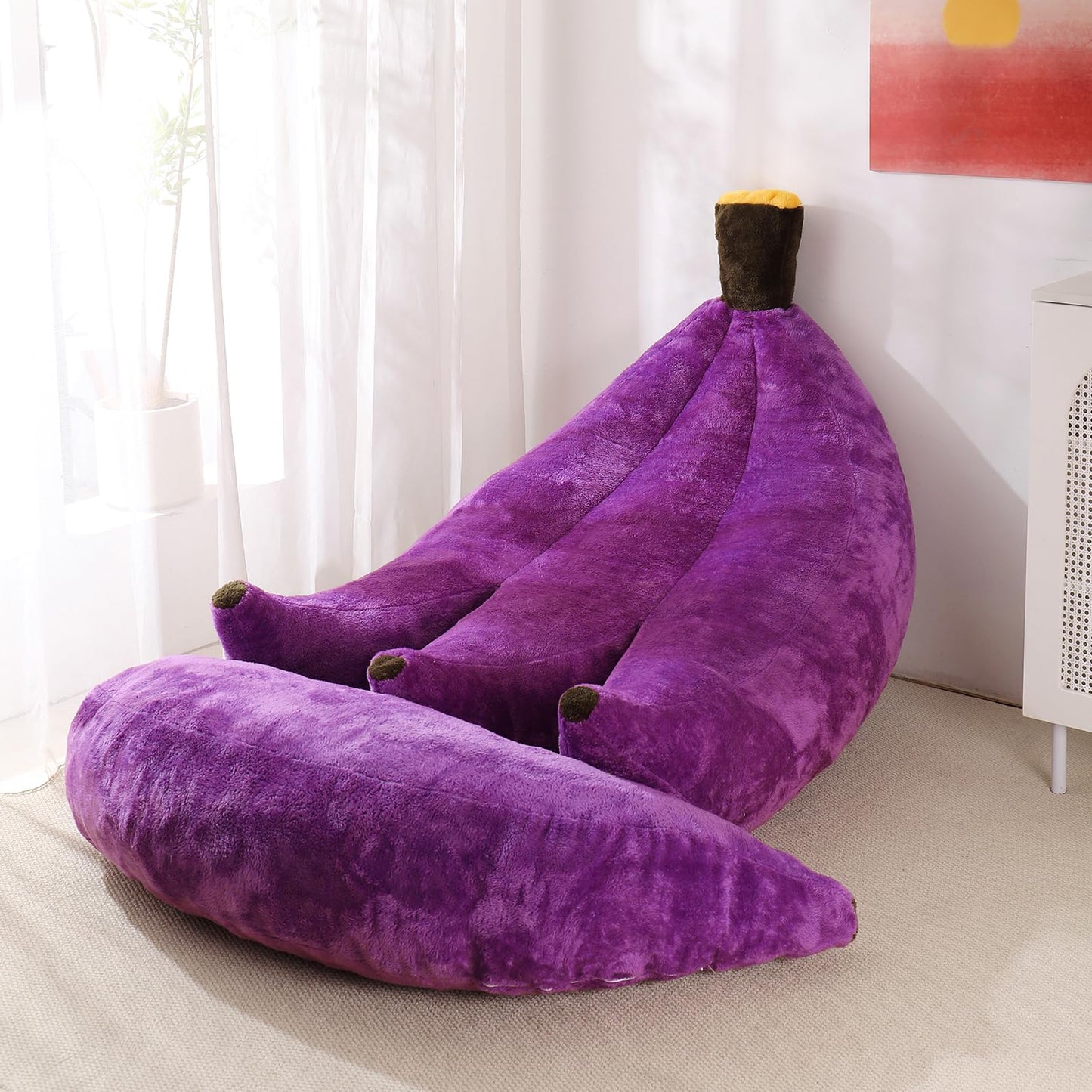 IEVENW Banana Bean Bag Chair with Ottoman, Floor Sofa Bed with Footrest, Comfy Convertible Lounger for Adults, Plush Couch for Bedroom, Living Room or Dorm, L-Violet