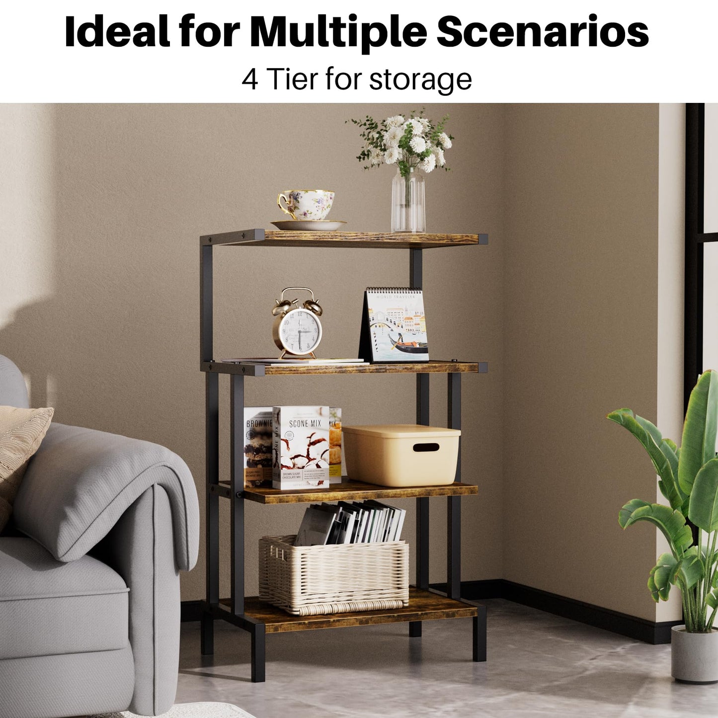 Aquzee Game Console Stands, 4-Tier AV Media Shelf, Stereo Stand, Wood Gaming Entertainment Center Rack for Audio Video Games DVD Player Organizer Storage Shelves fit Small Space