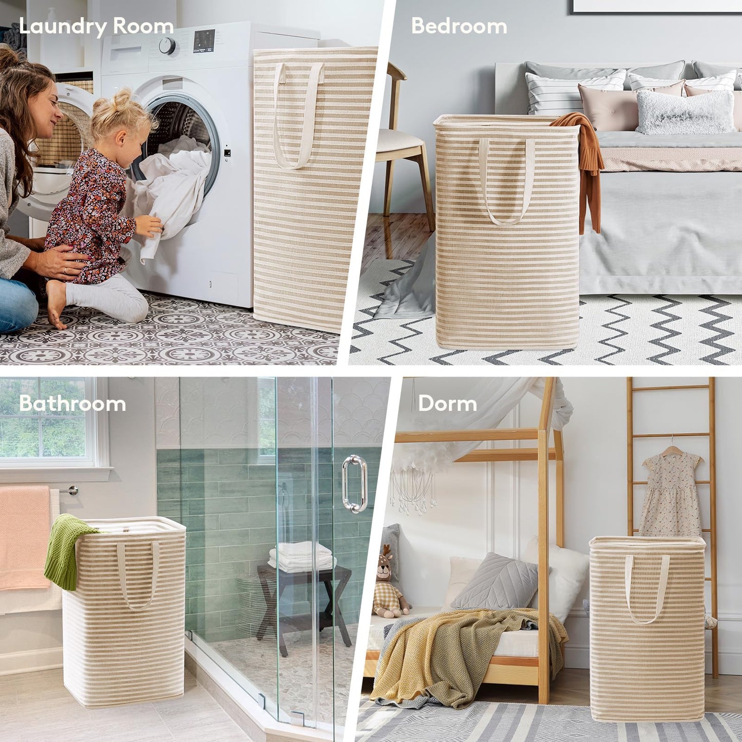 Lifewit 2 Pack Laundry Basket 80L Each, Collapsible Clothes Hamper with Reinforced Handles, Freestanding Waterproof Design for Bedroom and Laundry Room, Beige 160L Total