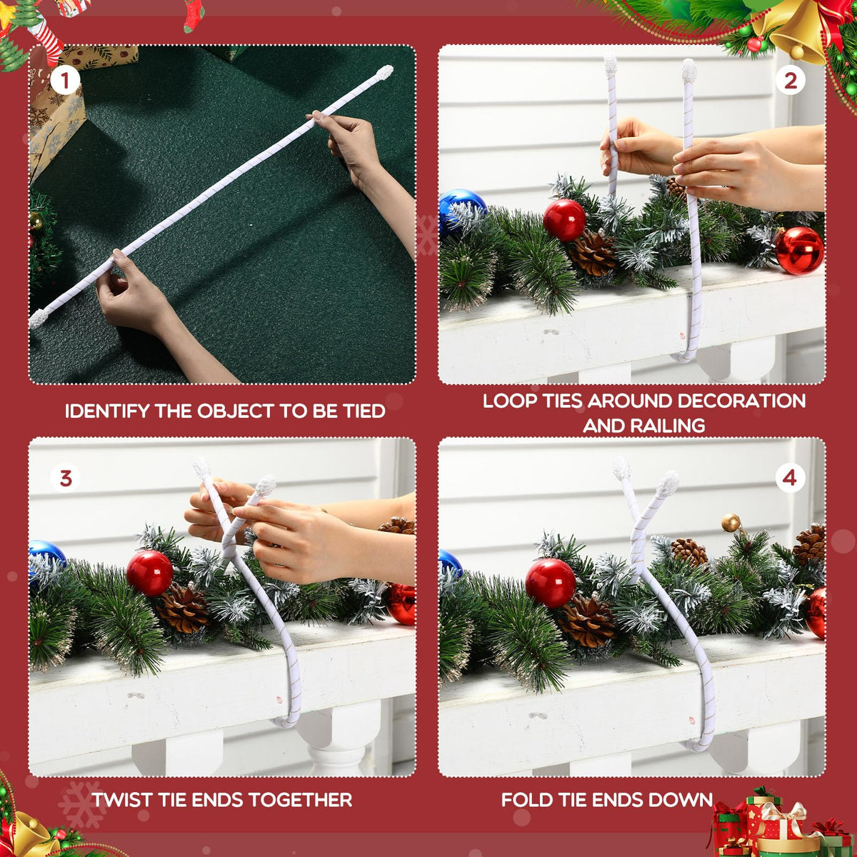Zhengmy 16 Pcs 25 Inches Christmas Velvet Garland Ties Christmas Decorative Twist Ties for Banister Reusable and Flexible Twist for Xmas Home Decorations Holiday Craft Wrapping(White)