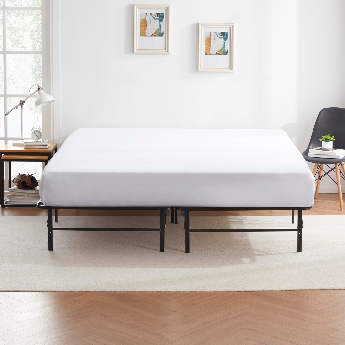 Nestl Foldable King Size Bed Frame, Platform Bed, Steel, Easy Tool Free Assembly, 14 Inches High, King, Black