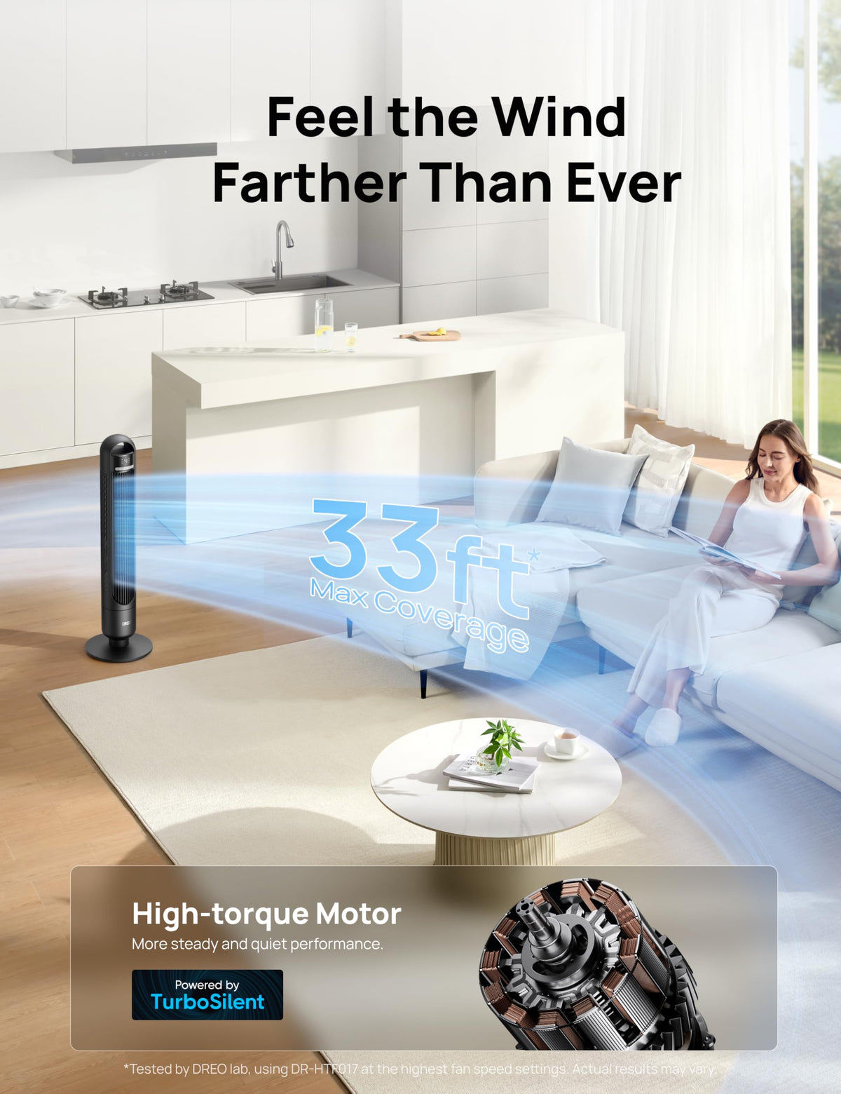 DREO Tower Fan for Bedroom, 90° Oscillating Standing Fans for Room with 4 Speeds, 3 Modes, 28dB Quiet for Sleep, 26ft/s Velocity, 8H Timer, Remote, Living Room, Office, Home, Black