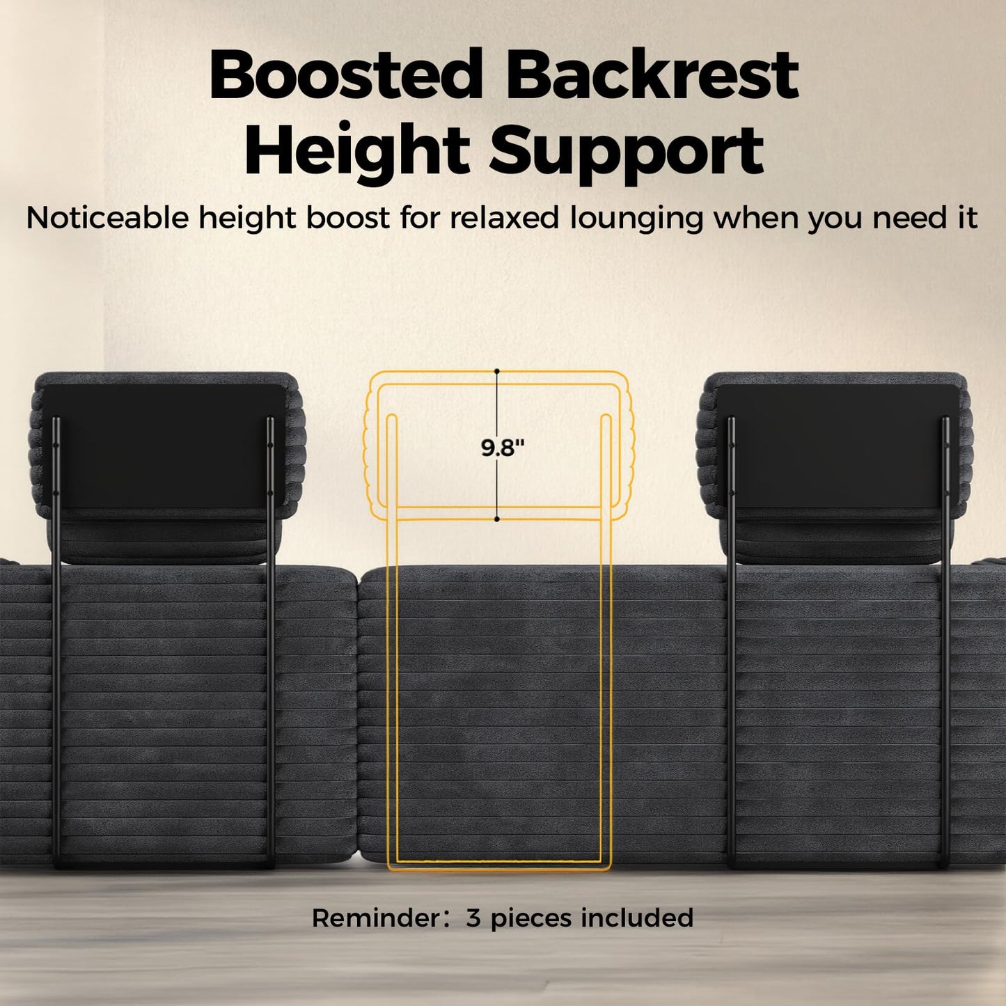 CAMMOO Couch Headrest Extender, 3 Pack Grey Corduroy