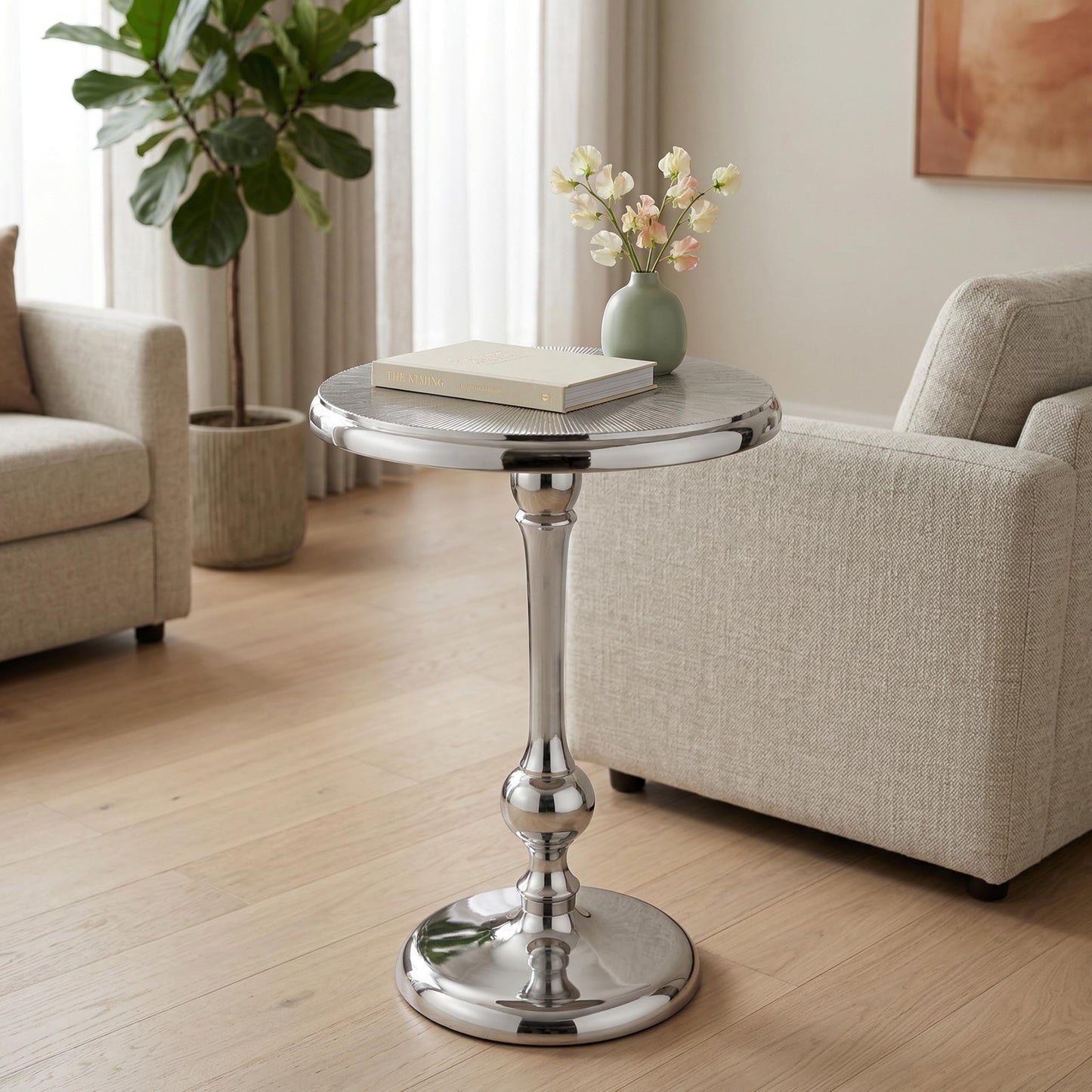 End Table for Living Room, Side Table, Small Side Table Nightstand, Space-Saving End Tables Living Room with Tool-Free Assembly, Modern Silver Accent Table Furniture 15x22