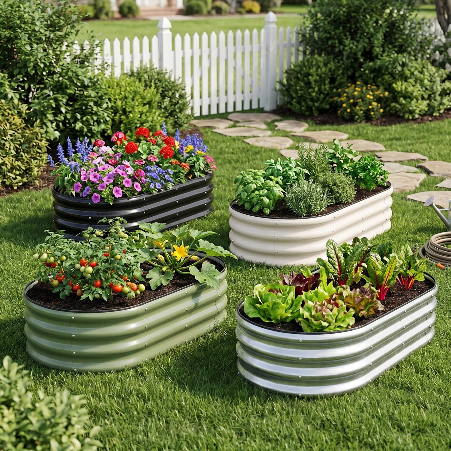 1MORE Galvanized Raised Garden Bed- Planter Garden Boxes Outdoor, Raised Beds for Gardening, 4x2x1ft Metal Garden Bed Kit for Vegetables Flower, Planter Raised Bed with Protective Tape & Tools.Silver