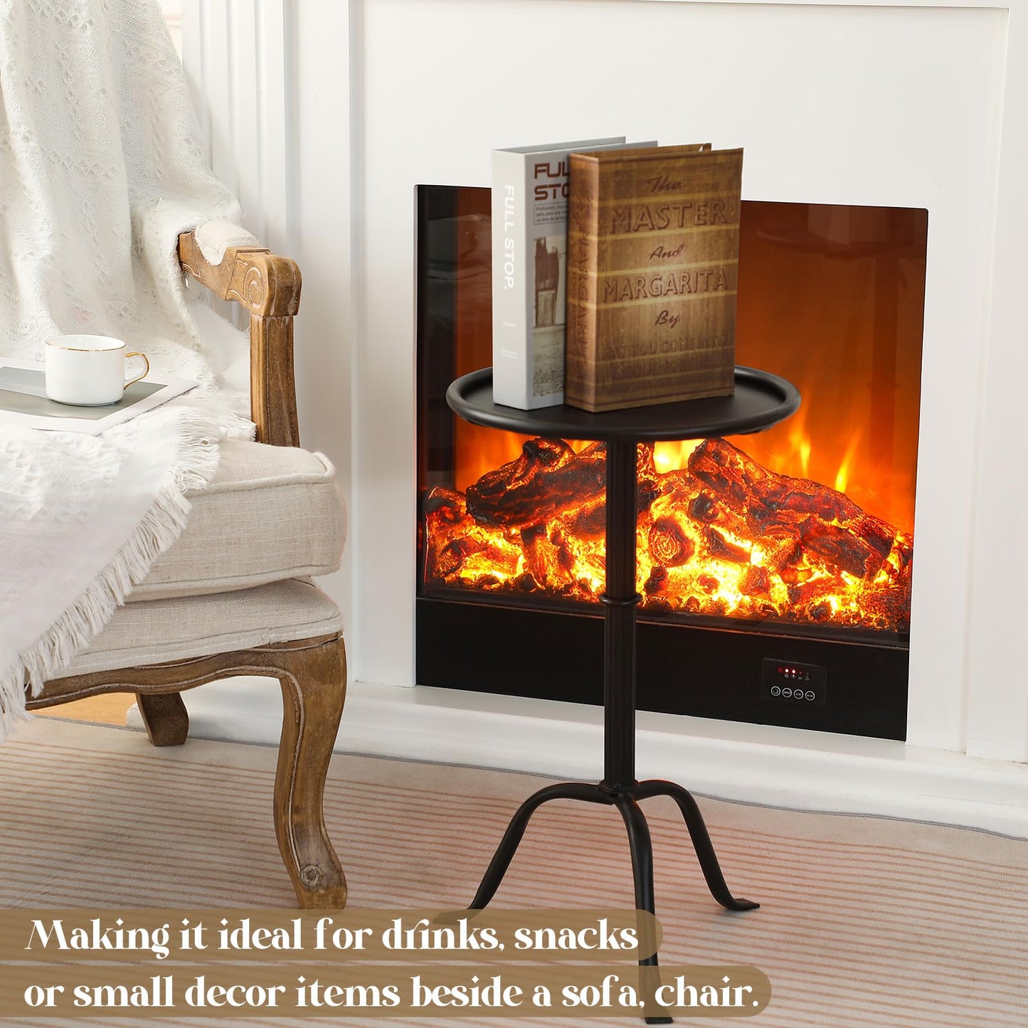 RattanView 2 Pcs Metal Martini Table Black Small Round Drink Table12.5 x 12.5 x 27.75 Inches Pedestal Iron Side Tables for Small Spaces Living Bedroom Room