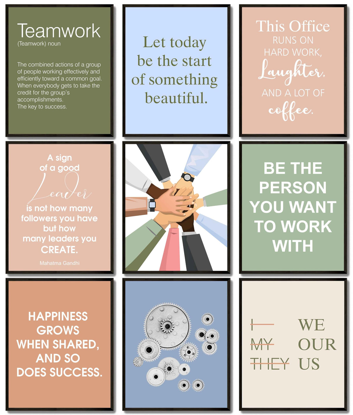 MAZUKO Inspirational Office Wall Art – Teamwork & Success Motivational for Workplace & Home Office Decor - 9PCS 8X10IN (UNFRAMED)