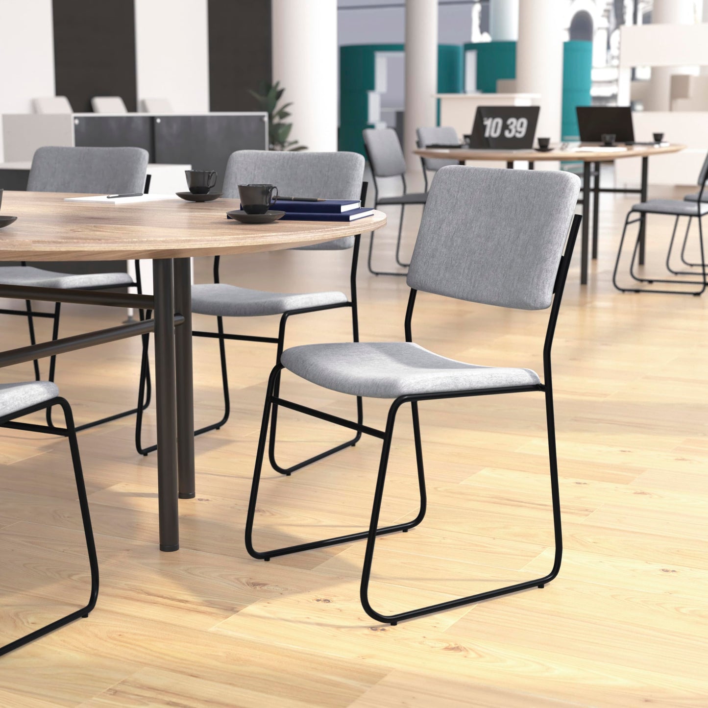 Flash Furniture HERCULES Series 500 lb. Capacity High Density Gray Fabric Stacking Chair with Sled Base