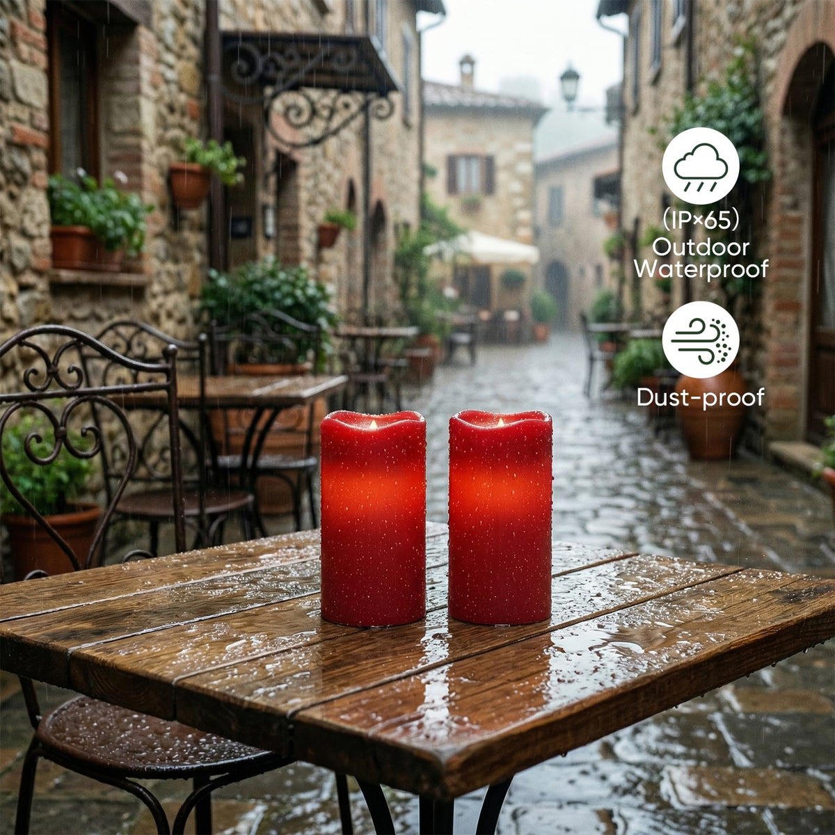 Amagic 3"x6" Red Flameless Candles with Remote, Christmas Battery Operated Candles with Timer, Waterproof LED Pillar Candles for Thanksgiving Table, Home, Outdoor Decor, Plastic, Set of 2