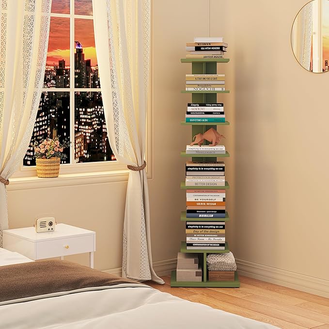 TUTOTAK Bookshelf, 8-Tier Bookcase, Narrow Spine Book Shelf