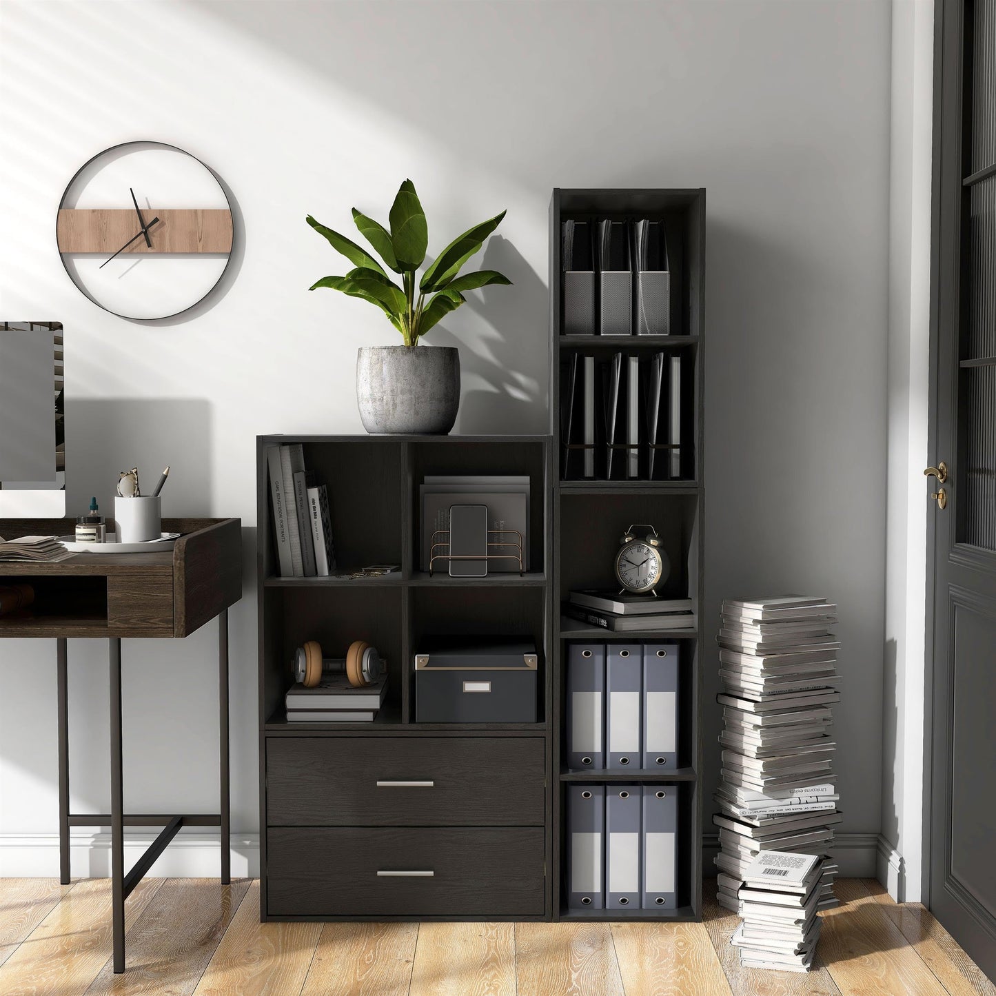 Homes: Inside + Out Apexa 4-Cube Storage Organizer Shelves, Stackable Wood Bookcase Fits Cubby Bins for Organization, Dorm Teen Room Decor & Home Office, Black