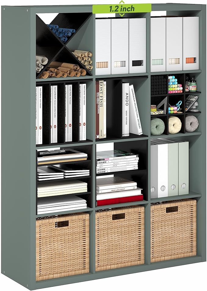 Furinno Cubicle Book Shelf, 12-Cube Bookshelf, Extra Thick Frame Reversible
