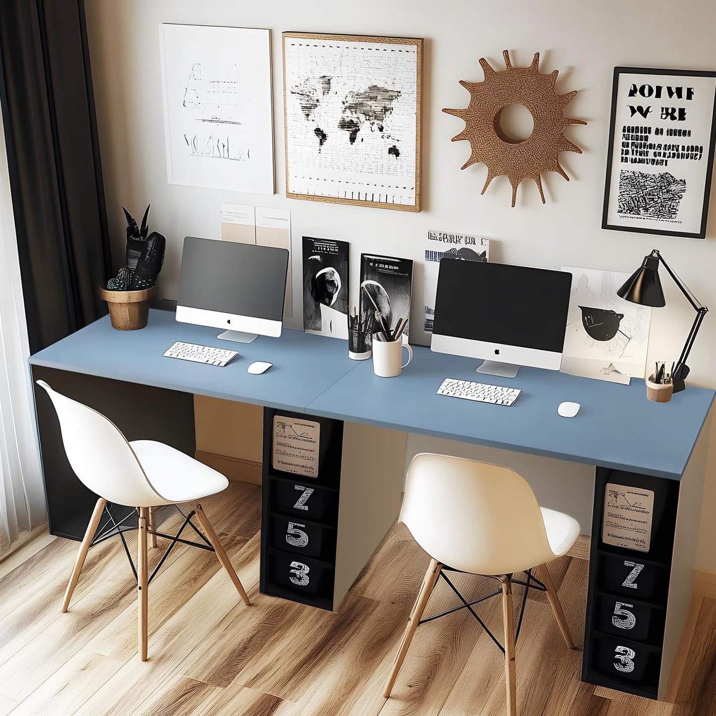 Kaboon 45x20 inch Table Top Universal, Solid One-Piece Desktop, Reversible Melamine Countertop, Double Desks, L-Desk DIY, Grayish Blue