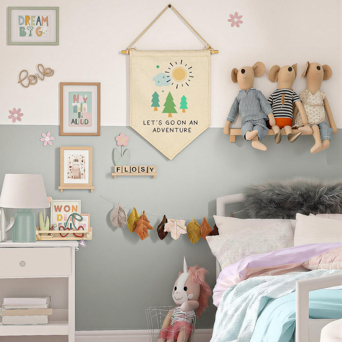 Let's Go On an Adventure-Forest Adventure Nursery Art-Canvas Hanging Pennant Flag Banner Wall Sign Decor Gift for Nursery Baby Kids Girl Boy Teen Bedroom Playroom Decor- Birthday Christmas Gift