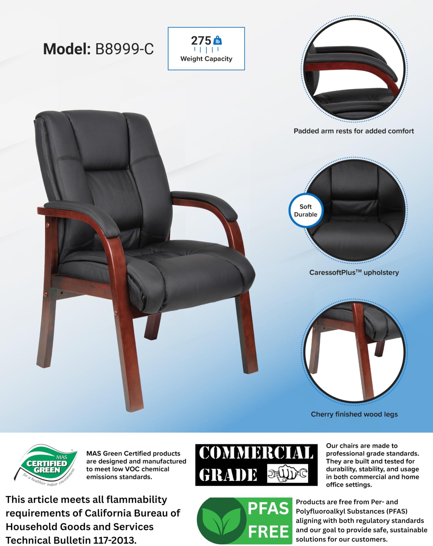 Boss Boss Office Products Mid Back Wood Finished Guest Chairs, Black/Cherry (B8999-C)