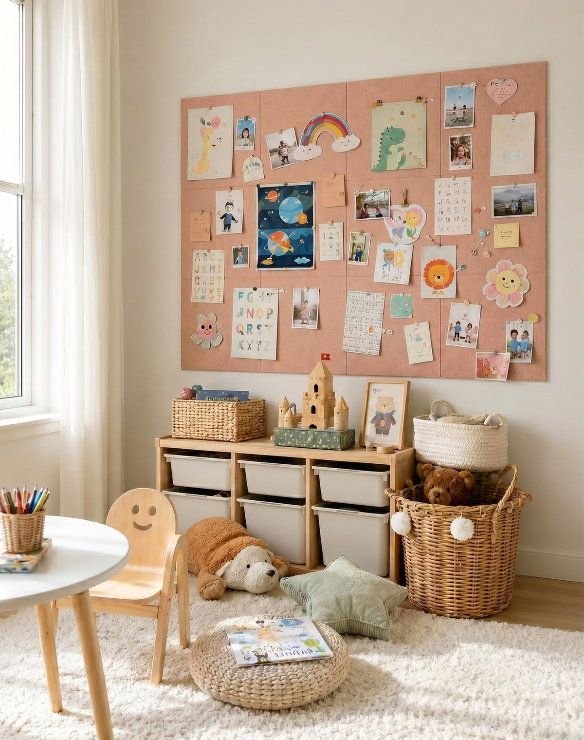 Aothia 12-Pack Felt Bulletin Board Tiles for Walls - 48x36 Modular Bulletin Board, Cork Board Alternative Pin Board for Office & Classroom, 70 Adhesive Tabs & 40 Push Pins Included (Pink)