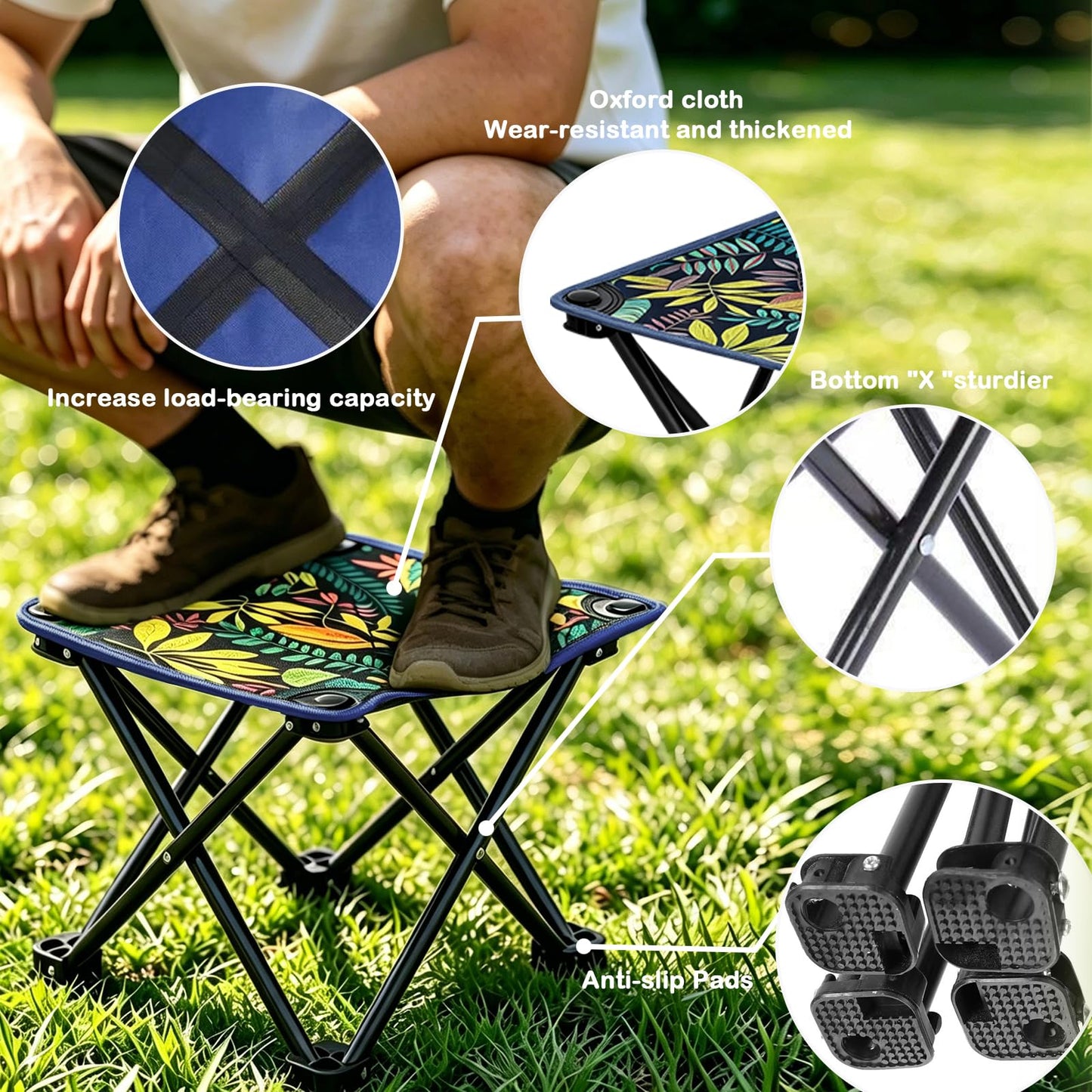 LALIPA Portable Collapsible Stool Outdoor Folding Chair Small Camping Stool for Hiking,Fishing,Gardening,Beach and Travel with Carry Bag (1 Pack,Pattern)