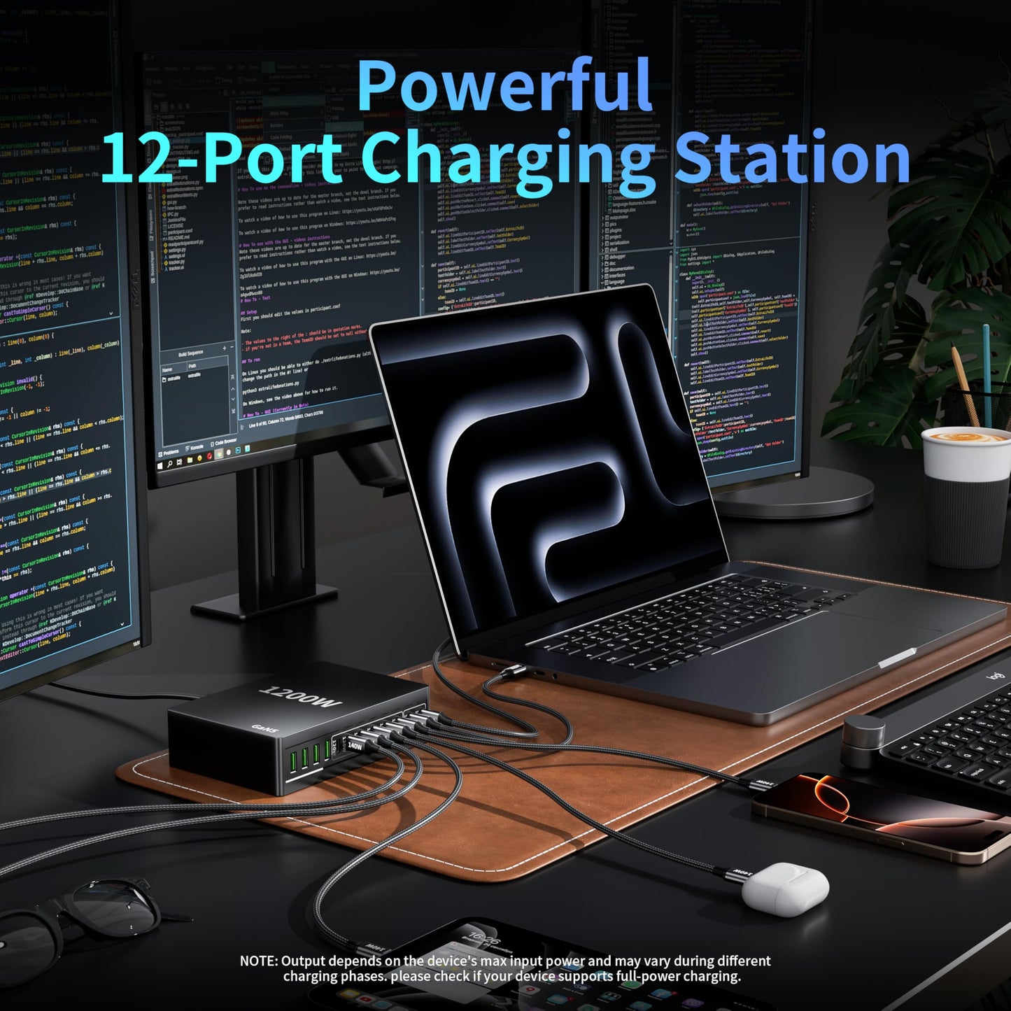 1200W USB C Charger Block.Fast MacBook Pro Charger Charging Station 12 Port 140W PD PPS AVS HUB for All iPhone 17 Pro Max/17 Air/16 SE/Samsung Galaxy 25/ MacBook Pro/Air/iPad Pro/240W Cable