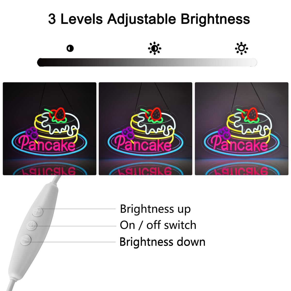 JOMOBUTY Pancake Neon Sign, Neon Lights Hanging Wall Art Decoration for Business Restaurant Shop Store House Bar Cafe Party Home Decor, USB Powered Ultra Bright Dimmable,16.14×11.02inches