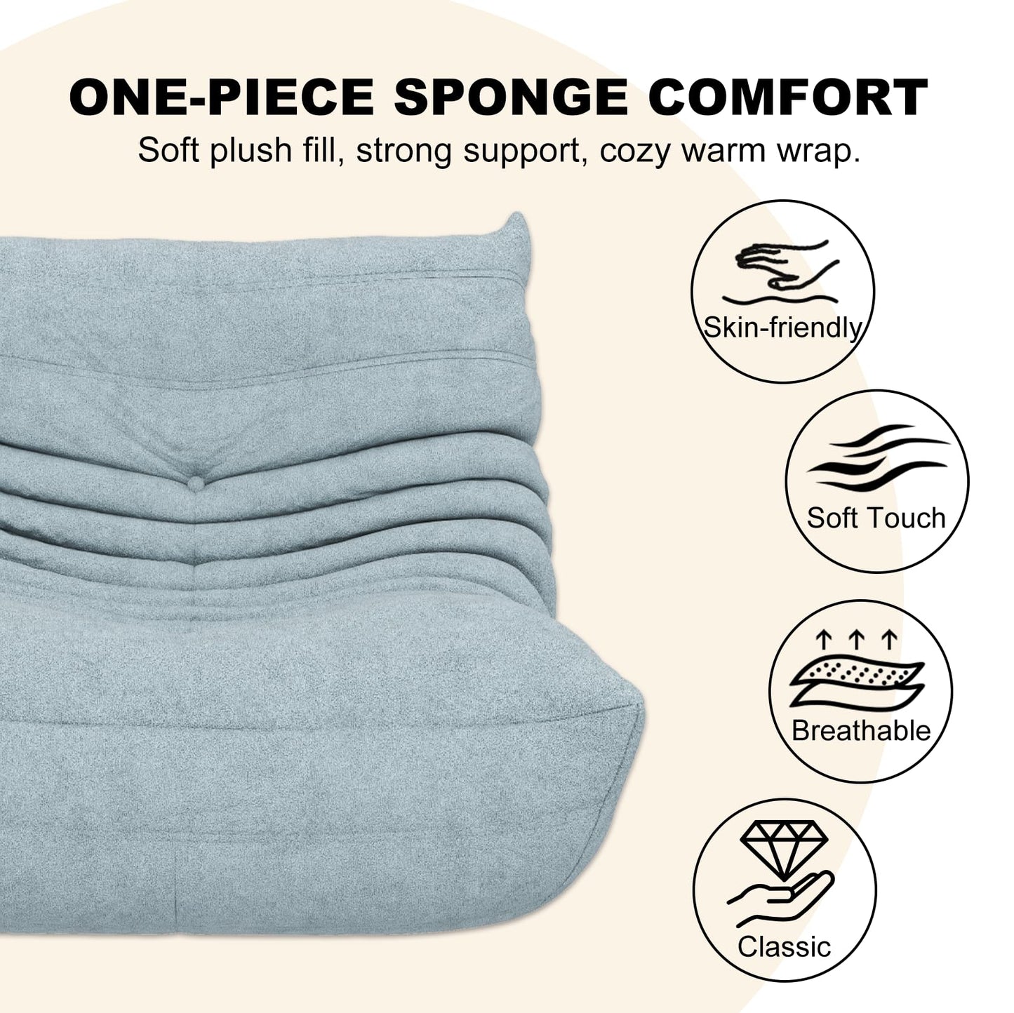Bean Bag Chair for Adults, Bean Bag Sofa - Adult Size with Soft Waterproof Fabric for Living Room, Apartments, Reading Corner, Gaming, and Movie Venue (Mist Blue)