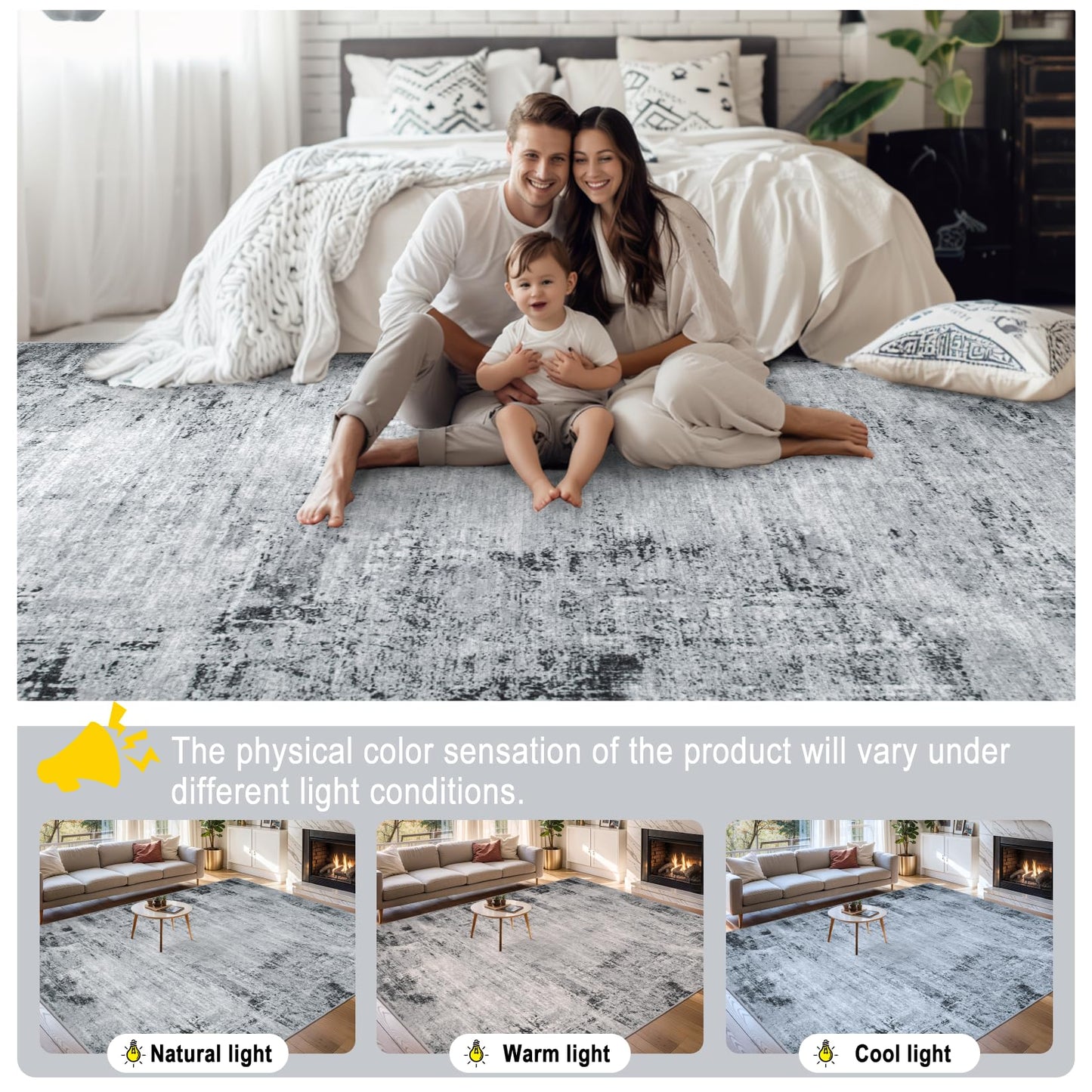 8x10 Area Rugs for Living Room - Washable Rug Modern Abstract Soft Large Neutral Non-Slip Carpet Indoor Floor Thin Carpets for Bedroom Dining Room Farmhouse Nursery Home Office Black