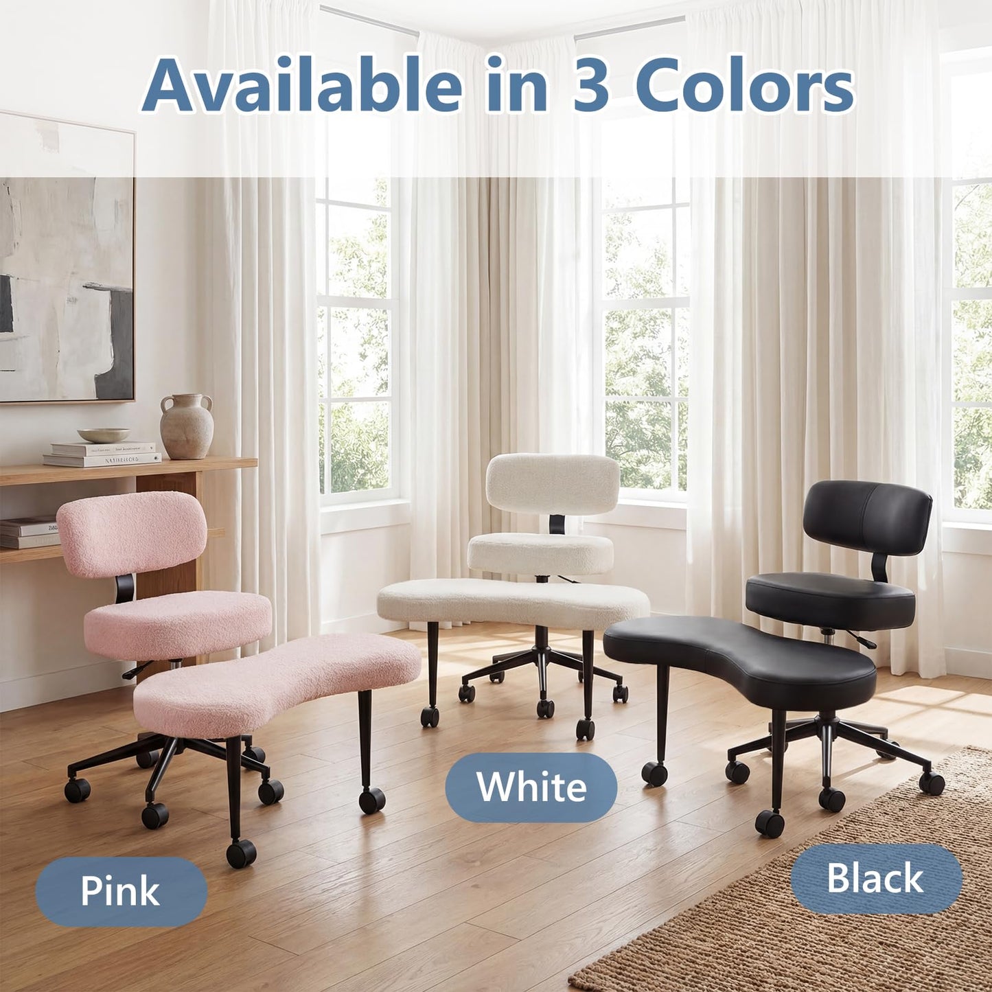 DUMOS Ergonomic ADHD Cross Legged Office Desk Chair with Adjustable Backrest, Height Adjustable Meditation Chair with 360° Swivel Footstool, Teddy Fabric Yoga Stool for Home Office, Pink